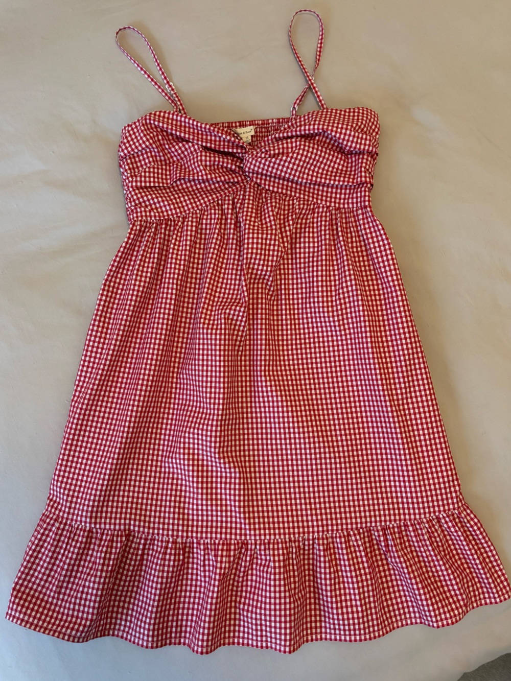 Red Gingham Mini Dress with Adjustable Spaghetti Straps